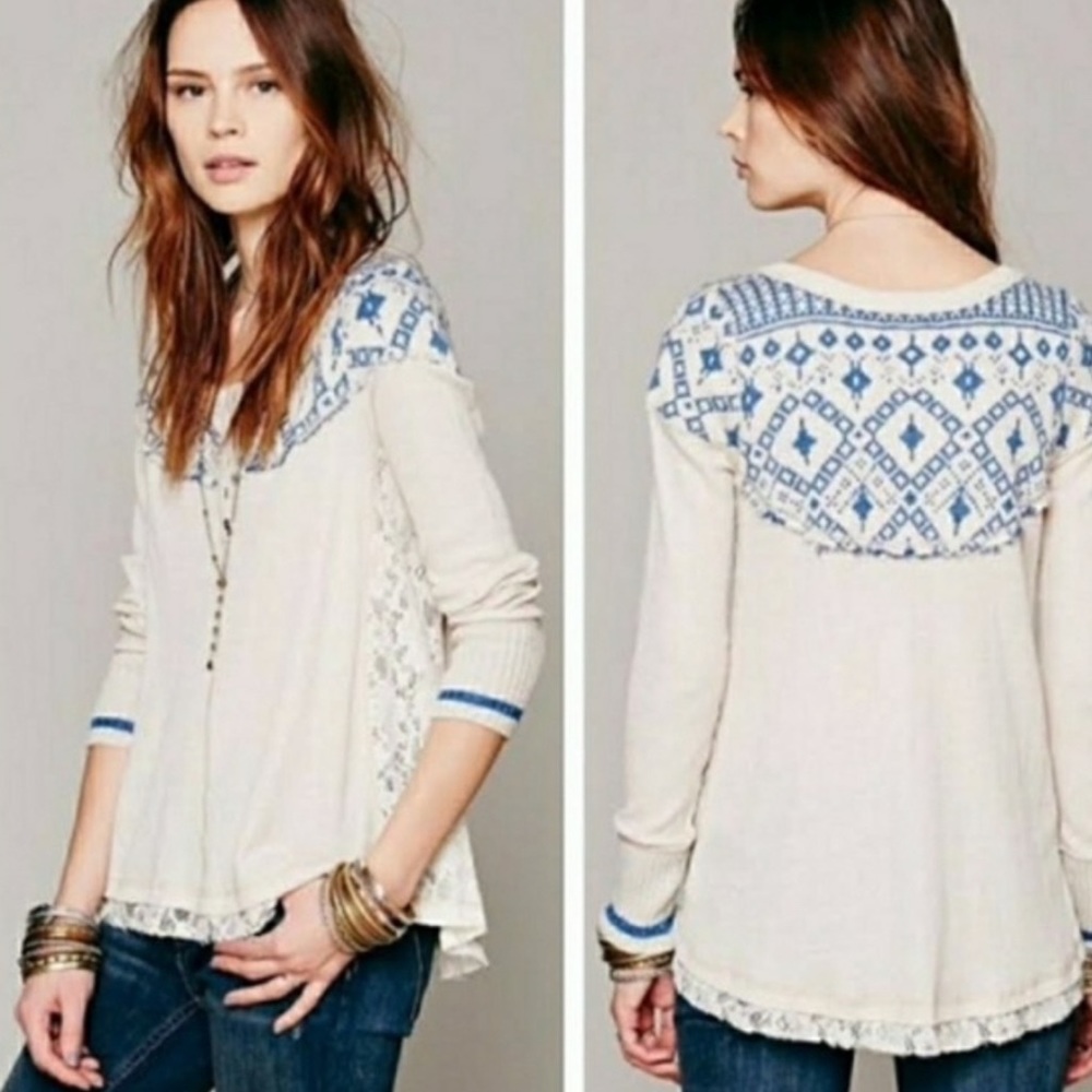 Free People Cabin in the Woods Lace Thermal Henley